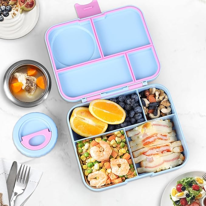 Bento Lunch Box for kids With 8oz Soup Thermo,Leak-proof Lunch Containers with 4 Compartment,Thermo Food Jar, BPA Free,Travel, School