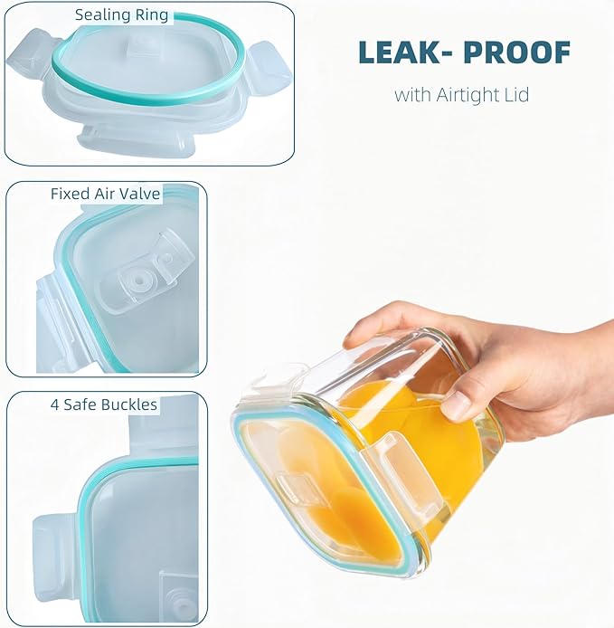 Qxbekmor Glass Soup Container with Airtight Lids, 4 Cup Square Glass Storage Containers, Meal Prep Container for Soup, Leftover, Overnight Oats, Oven, Microwave & Dishwasher Safe (4 Pack)