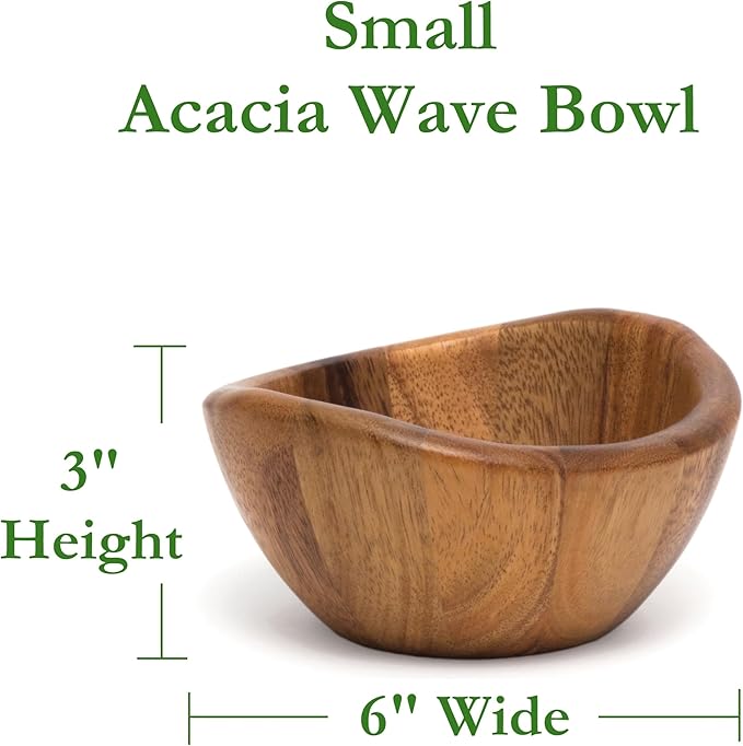 Lipper International Acacia Wave Serving Bowl for Fruits or Salads, Small, 6" Diameter x 3" Height, Set of 4 Bowls