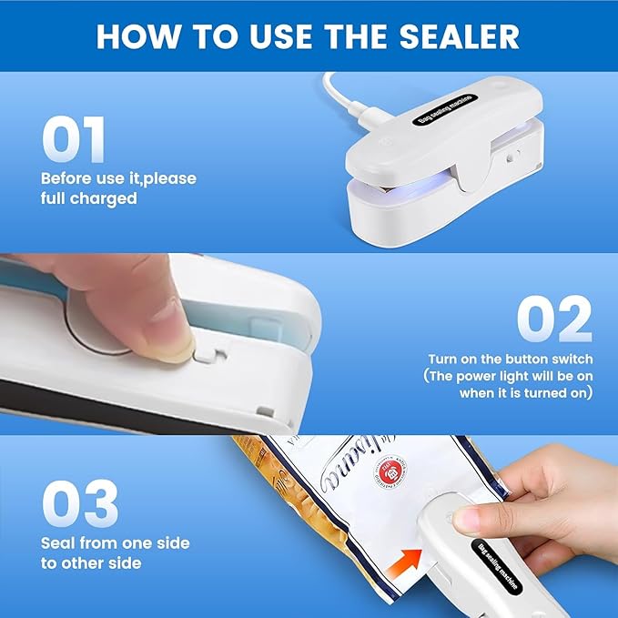 2 In 1 Mini Bag Sealer with Cutter, Rechargeable Heat Sealer, Portable Snack Bag Sealer for Plastic Bag Food Storage