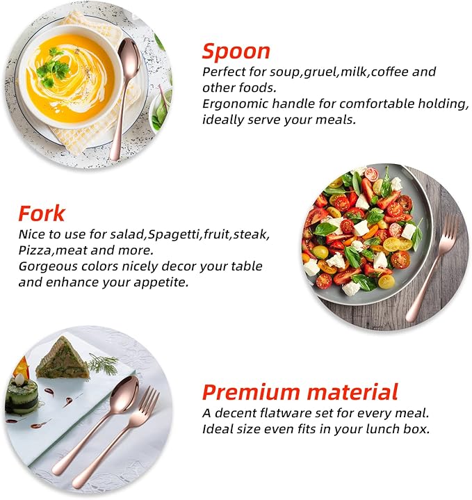 KITWARE 12 Pieces Rose Gold Forks and Spoons Silverware Set, Colored Stainless Steel Flatware Cutlery Set for Home, Kitchen Utensil Sets for Restaurant, Hotel, Travel, Outdoor, BBQ
