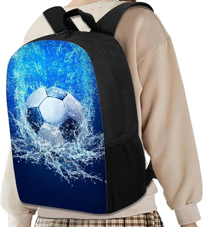 Dolyues Football Backpack for Boys Lunch Box Pencil Bag Sport Kids Backpack Kindergarten Elementary Middle School Book Bag Blue Backpacks with Lunch Bag Pencil Case Set