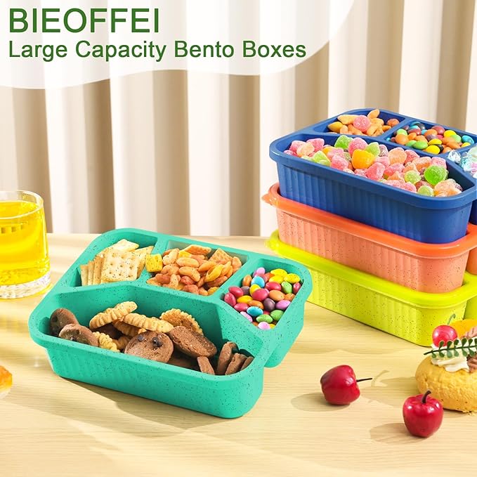 8 Pack Bento Box Lunch Boxes for Adults, 4 Compartment Meal Prep Containers with Lids, Reusable Bento Box Snack Containers for Work, Travel, Picnic, Microwave & Dishwasher Safe