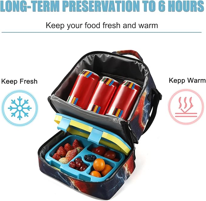 Tilami Lunch Bags Insulated Adjustable Strap Zipper, Water-Resistant Cooler Bags, Bento Bags for Kids Toddlers, Football