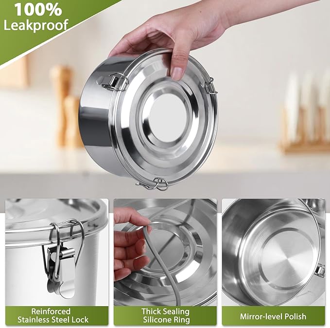 LEEPENK 6 Pcs 304 Stainless Steel Containers With Lids Stainless Steel Snack Containers for Kids,Kimchi Containers Leakproof Stainless Steel Food Storage Containers for Lunch Soup Salad Leftover