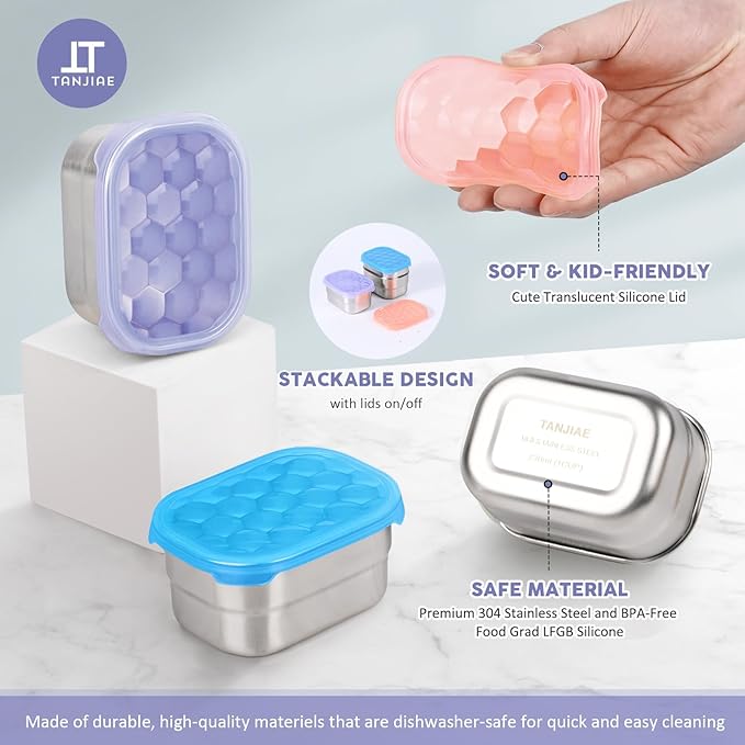Kids Snack Pro - Stainless Steel Snack Containers for Kids | Easy Open Leak Proof Small Food Containers with Silicone Lids - Perfect Metal Toddler Lunch Box for Daycare and School (8oz*3)