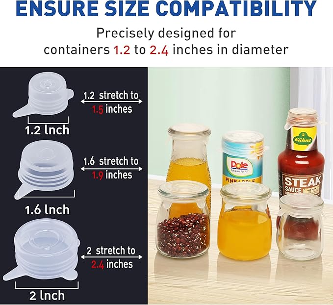 Extra Small Silicone Stretch Lids Reusable Silicone Jar Cover 3 Different Sizes Fit to 1.2 Inch to 2.4 Inch Small Jars,Food Cans,Bottles 6 Pack