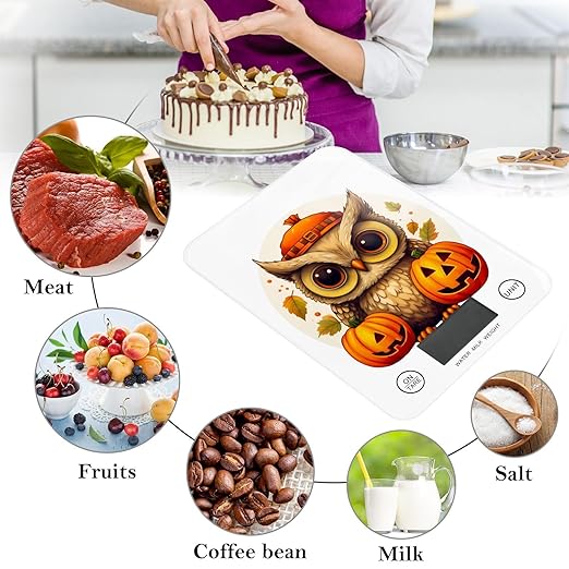 Food Scale Kitchen Scale Food Scales Digital Weight Grams and Ounces Small Electronic Food Scale for Baking Cooking Fall Owls and Pumpkins