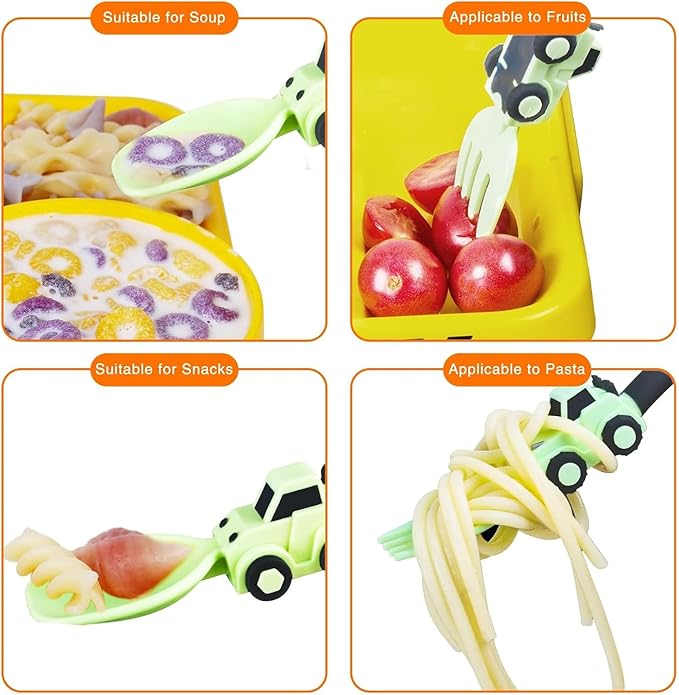 Construction Toddler Utensils - Toddler Forks and Spoons - Kids Spoon and Fork Set - Suitable for Kids Utensils - Easter Gifts, Portable Silverware Set for 1 2 3 4 5 year old Toddlers, Green
