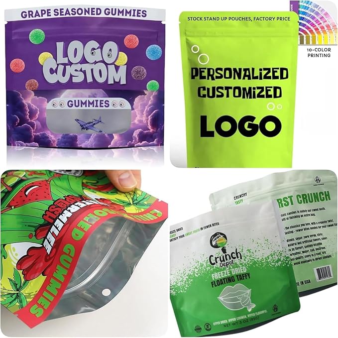 1000 Pcs Custom Print Aluminium Foil Bags(Min Order 1000 Pcs),Smell Proof Pouch for Business Packaging,Resealable Stand Up Zipper Bag for Food Storage,Pet,Dried Food,Snack(Exclude Shipping Fee)