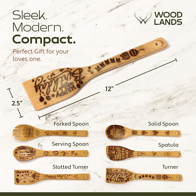 Birthday Gifts for Women – Premium Wooden Spoons for Cooking – Unique 40th Birthday Gifts Women & 50th Birthday Gifts for Her – Stylish Wooden Kitchen Utensil Set for Everyday Use