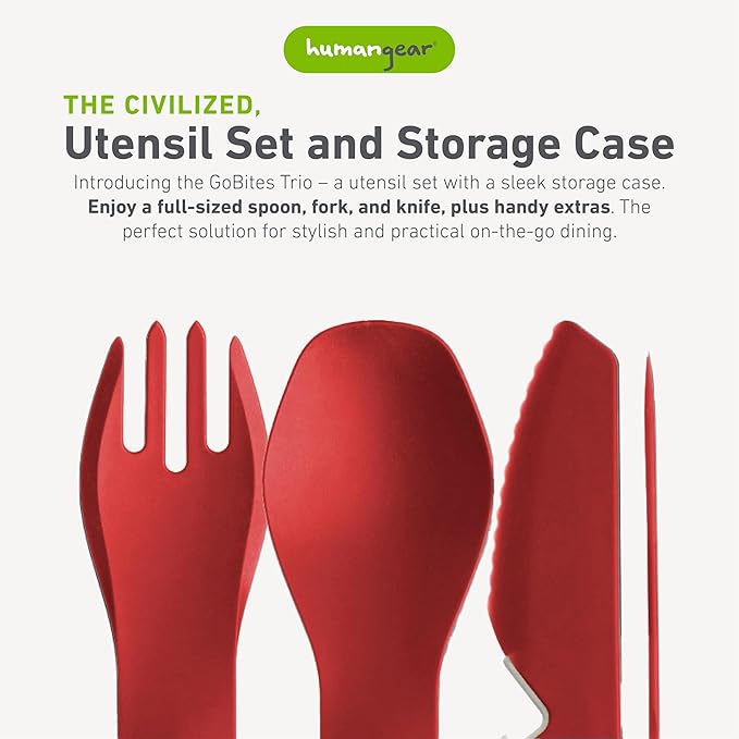 Title: humangear GoBites Trio - Travel & Camping Utensils - Portable & Convertible Dining Ware - Multi-Functional Knife, Fork, Spoon & Toothpick, Red