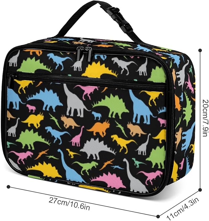 Colorful Dinosaur Reusable Lunch Box Insulated Lunch Bag Cooler Bag Lunchbox Meal Food Container Tote Bag for Women Kids Girls School Camping Hiking Picnic Beach Travel