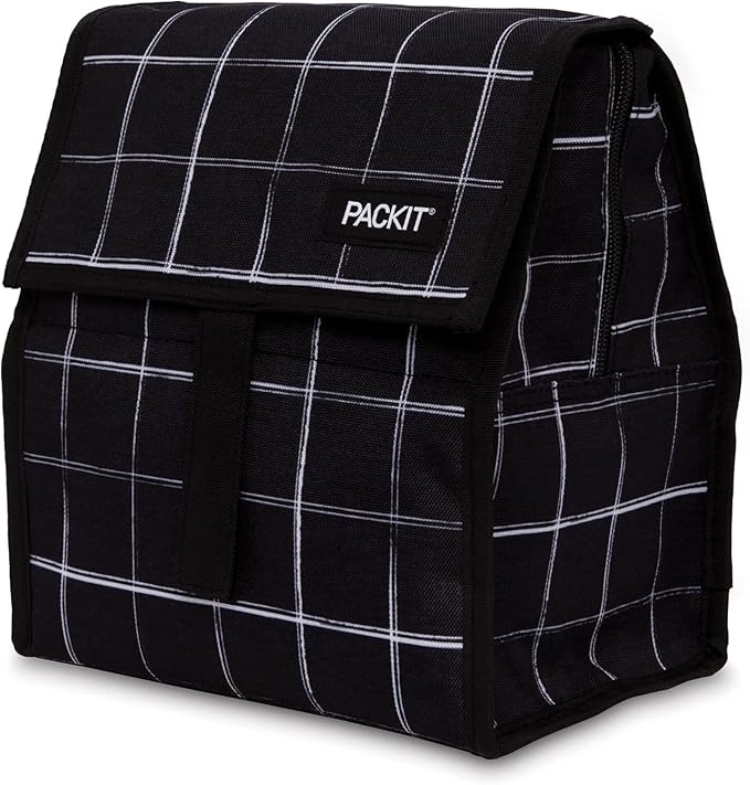 Freezable Lunch Bag, Black Grid