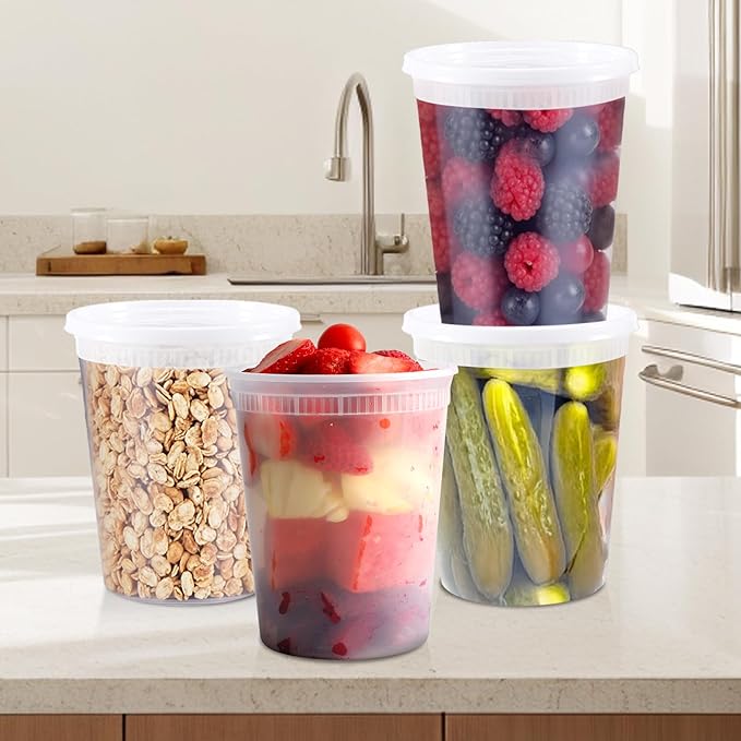 48 Sets Deli Containers with Lids,32oz Plastic Food Storage Containers,Leakproof Soup Container with Airtight Lids,Freezer Storage Container for Soup,Stackable,Dishwasher,Microwave Safe