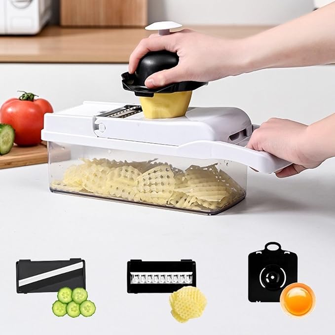 Mandoline Slicer, 12 Blade Vegetable Chopper Cucumber Slicer Potato Slicer Onion Slicer,Food Chopper with Container(26pcs, White)