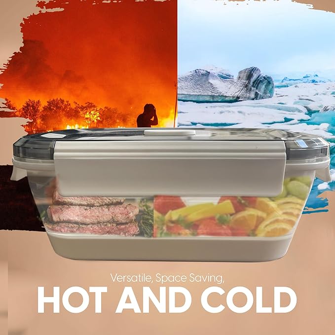 A MILLI Collapsible Lunch Box- Foldable Silicone Food Containers, Tupper ware boxes, Folding, Microwave Safe, Freezer Safe, Dishwasher Safe -Set Of 2