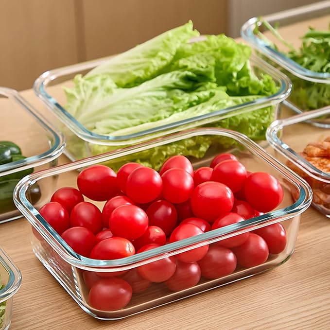 2Pcs 63oz Large Glass Food Storage Containers 8 Cups Family Size Set Baking Containers with Locking Lids Microwave/Oven Freezer Dishwasher Safe, Black