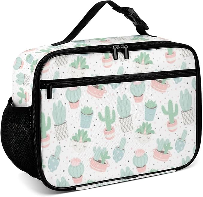Cute Cacti Succulents Reusable Lunch Box Insulated Lunch Bag Cooler Bag Lunchbox Meal Food Container Tote Bag for Women Kids Girls School Camping Hiking Picnic Beach Travel