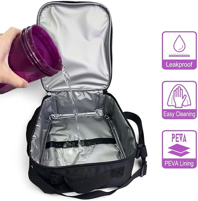 Insulated Lunch Bag for Girls&Boys, Kids Lunch Box, Soccer Lunch Bag with Shoulder Strap, School Bento Lunch Box for Kids Toddlers Teens, Black White Football Reusable Cooler Thermal Meal Tote Kit