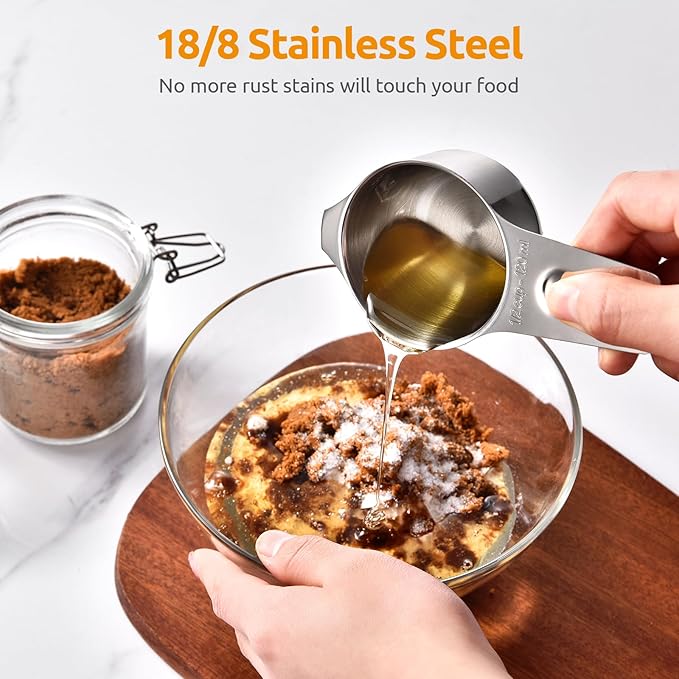 Measuring Cups and Spoons 12 Pieces: U-Taste 18/8 Stainless Steel Kitchen Metal Measure Gadgets, Heavy Duty Stackable Portion Teaspoon Tablespoon Scoop for Baking Cooking Dry & Liquid Food Ingredient