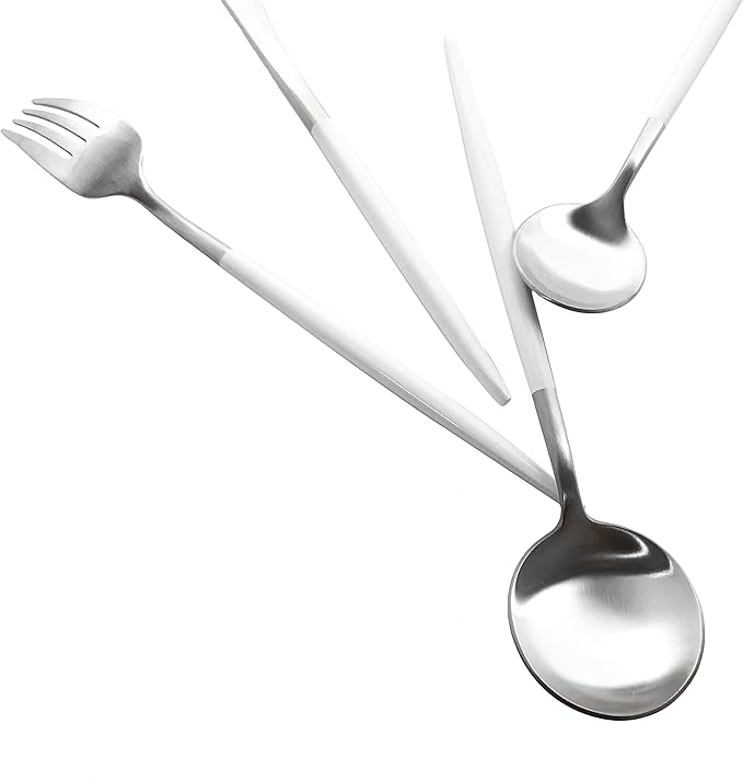 Matte Silverware Set, 10-Piece 18/10 Stainless Steel Satin Finish Flatware Set Service for 2, Kitchen Utensil Set, Tableware Cutlery Set for Home Restaurant (White Handle Silver, 10-Piece)