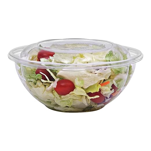ECO PRODUCTS Compostable Clear PLA Plastic 24oz Salad Bowl With Lid, Pack of 50, Grab 'n' Go Round Cold Takeout Food Containers, Renewable Plant-Based, Disposable, ASTM Compliant, BPI-Certified