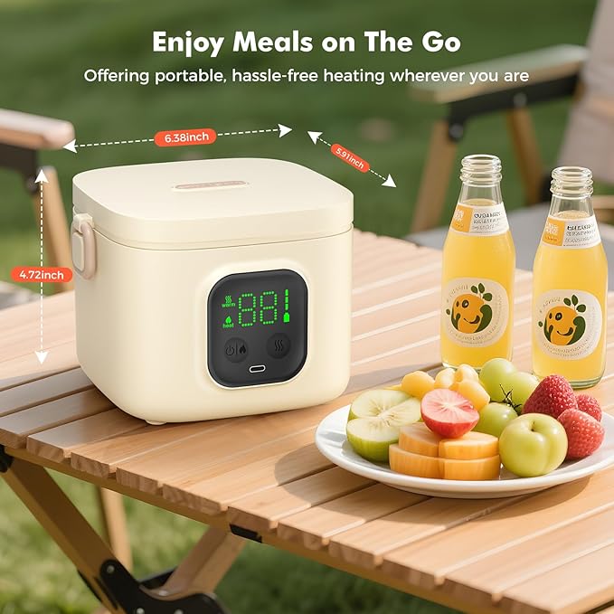 Electric Lunch Box for Kids & Adults - 14000mAh Battery-Powered, Self-Heating Food Warmer with Type-C Rechargeable, 27oz/800ml Portable Heated Lunch Box for Office, School, Camping, Diet Meals