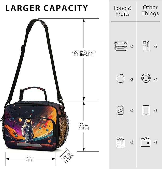 MNSRUU Student Lunch Bag Astronaut Starry Sky Insulated DinnerTotes Picnic Bag Lunch Box with Adjustable Shoulder Strap for Teen Kids Adults