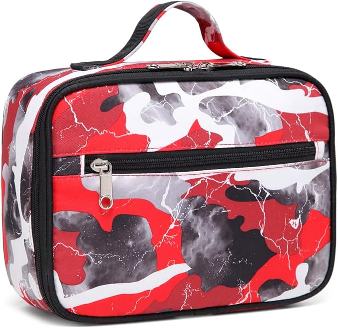 BLUEFAIRY Kids Backpack with Lunch Box for Boys Girls Elementary Middle School BookBags for Teens Childs Back to School Travel Gifts Large Campartments Padded Straps Sleeve Camo Red