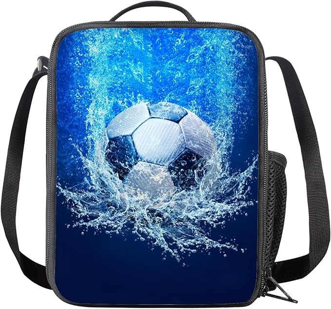 Dolyues Football Backpack for Boys Lunch Box Pencil Bag Sport Kids Backpack Kindergarten Elementary Middle School Book Bag Blue Backpacks with Lunch Bag Pencil Case Set