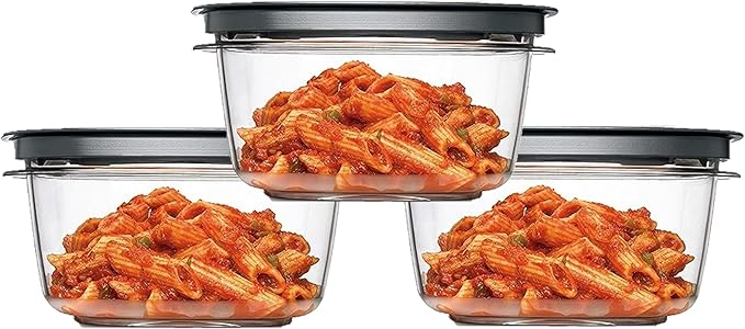 Rubber maid Premier, 5 Cup Premier Flex & Seal Food Storage Set, 3 Tritan Containers, 3 Grey Flex and Seal Lids, 6 Piece Bundle Set Bundle