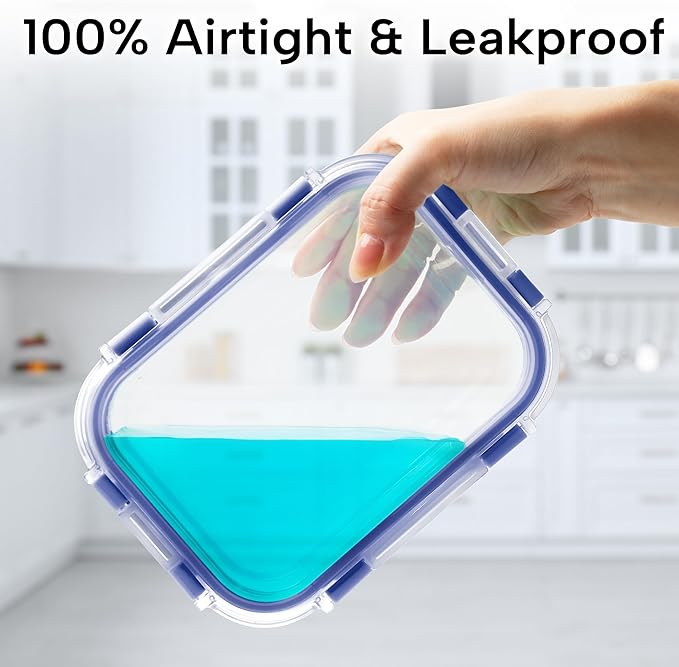 Zulay Kitchen 12 Pack Glass Meal Prep Containers with Lids - Airtight, Premium Borosilicate Glass Food Storage Containers - Microwave, Freezer & Oven Safe, BPA Free - Periwinkle