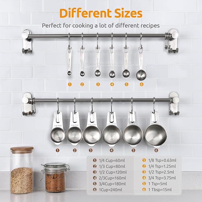 Measuring Cups and Spoons 12 Pieces: U-Taste 18/8 Stainless Steel Kitchen Metal Measure Gadgets, Heavy Duty Stackable Portion Teaspoon Tablespoon Scoop for Baking Cooking Dry & Liquid Food Ingredient