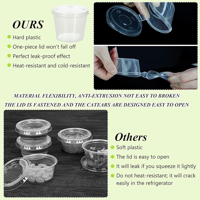 CYEAH 400PCS 1 oz Small Plastic Containers with Lids, Jello Shot Cups with Lids, Disposable Portion Cup BPA Free for Sauce, Condiments, Souffle, Salad Dressing, Medicine or Slime