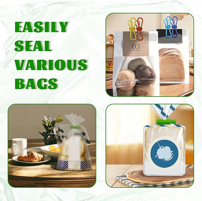12PCS Chip Clips with 10PCS PVC-Coated Steel Clip, Squeeze and Lock Clips,Clips for Chips and Other Food Bags, Snack Bread Sealing Clip, Bag Clips for Chips, Bag Clips for Food, Bag Clips Food Clips
