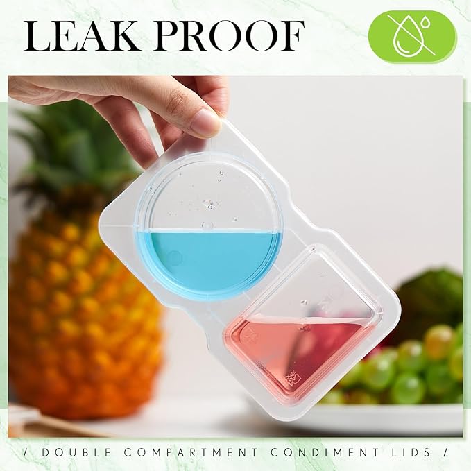 10 Pcs 5 oz Double Compartment Snack Containers with Lids Clear 2 Compartment Small Disposable Plastic Snack Box Container for Sauce Salad Travel Sampling