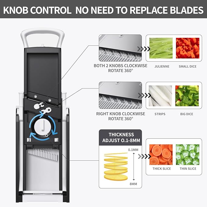 Safe Mandoline Food Slicer for Kitchen, Vegetable Chopper, Potato Slicer with 35+ Presets & Thickness Adjuster, French Fry Cutter, Veggie Dicer for Meal Prep (White)