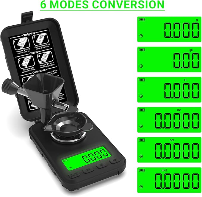 MAXUS Reloading Scale 50g/0.001g with Powder Trickler, Powder Scale with 3 Backlight Colors, Milligram Scale with Repeat Mode