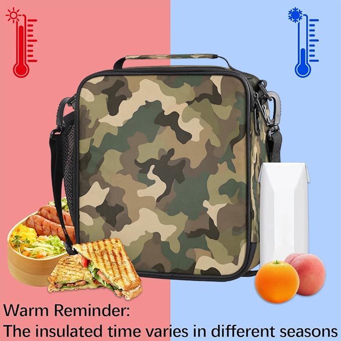 Kids Lunch Box for Boys Girls Camo Print Lunch Bag for Kids Insulated Lunch Bag Tote with Adjustable Shoulder Strap Teens Lunchbox Cooler School Picnic
