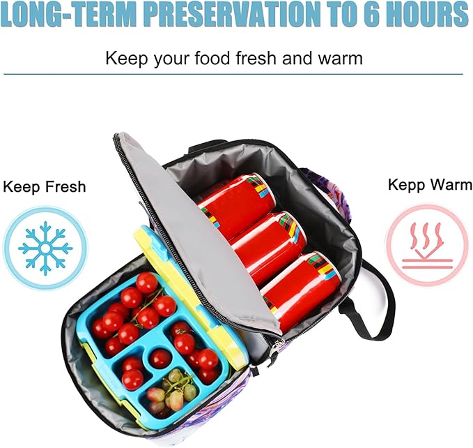 Tilami Lunch Bags Insulated Adjustable Strap Zipper, Water-Resistant Cooler Bags, Bento Bags for Kids Toddlers, Painting Purple