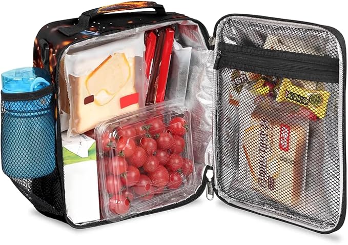 Lunch Box for Kids Boys Girls Sports Basketball Fire Kids Lunch Bag Insulated Lunch Bag Tote with Adjustable Shoulder Strap Teens Lunchbox Cooler School Picnic
