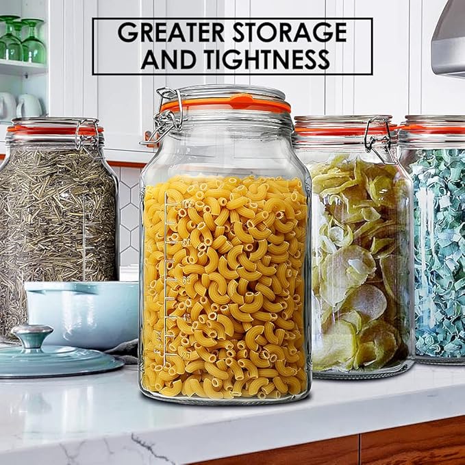 Super Wide-Mouth Glass Jars with Hinged Lids, 1-Gallon (4100 ML) Leak Proof Glass Canning Jars with Airtight Lids and 2 Measurement Marks. Large Capacity, Sturdy For Canning, Overnight Oats, 2-Pack