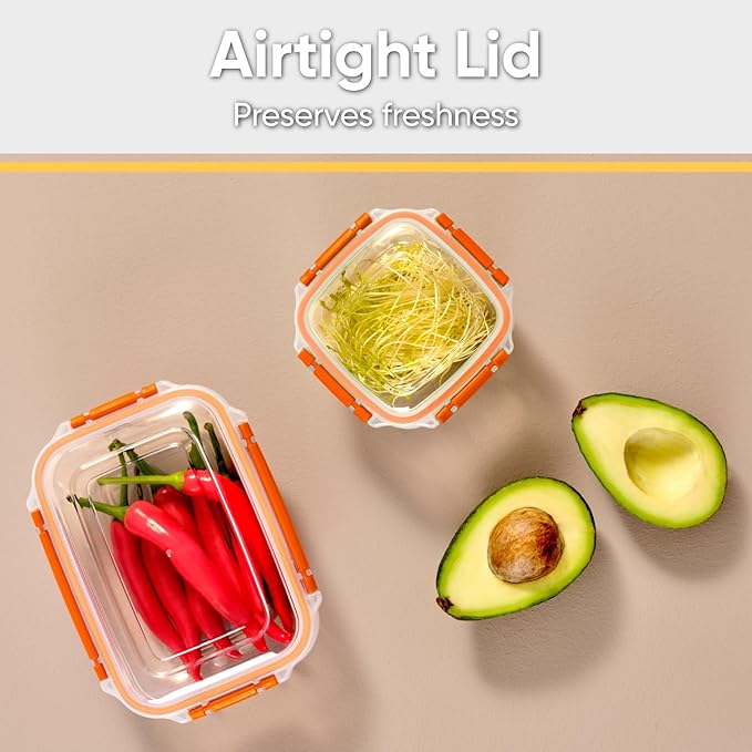 Superio Plastic Food Storage Containers with Airtight Lids, 4 Pack- 16 Oz, BPA Free, Leakproof, Stackable, Microwave, Dishwasher, Freezer Safe, Orange