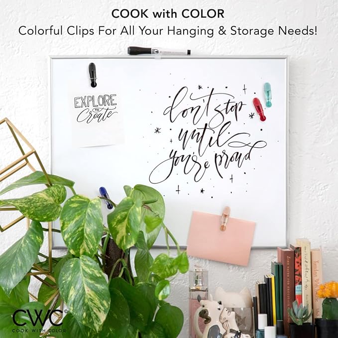 COOK WITH COLOR 10 Pack Slim Multi Color Food Clips with Magnet - Bag Clip with Non-Slip Ribbed End and Strong Spring Mechanism