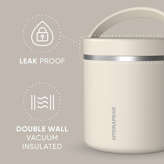 Hydrapeak 25oz Stainless Steel Vacuum Insulated Thermos Food Jar | Kids Thermos for Hot Food and Cold Food, Wide Mouth Leak-Proof Soup Thermos for Adults, 10 Hours Hot and 16 Hours Cold (Stone)