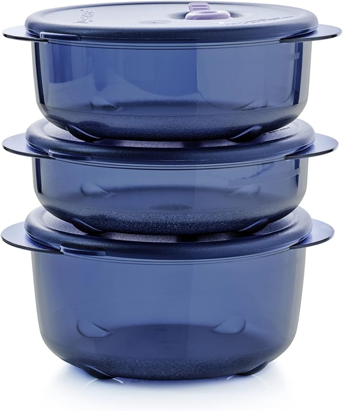 Tupperware Brand Vent ‘N Serve Container Set - 3 Small Round Containers to Prep, Freeze & Reheat Meals + Lids - Dishwasher, Microwave & Freezer Safe - BPA Free