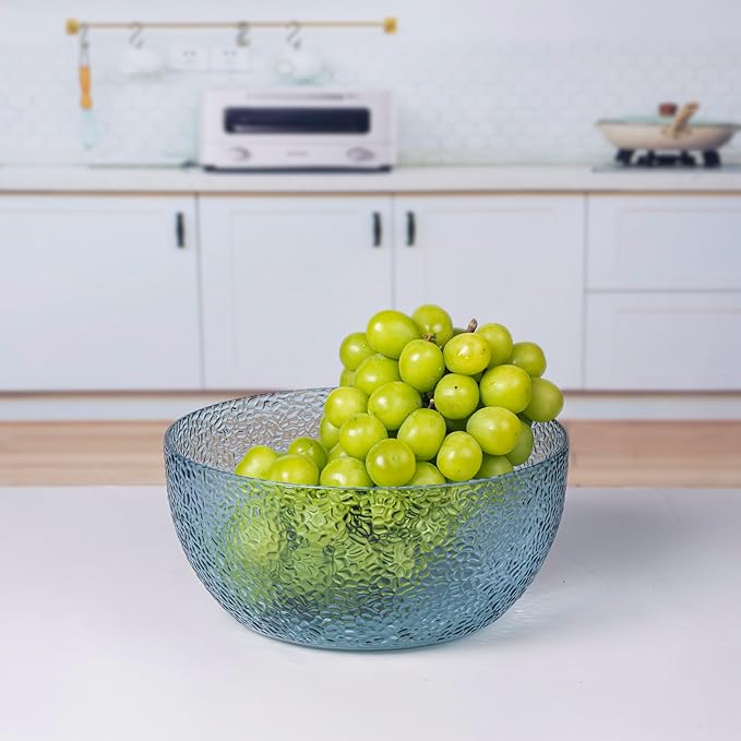 2-Pack 130 OZ Acrylic Salad Bowls, 9.5 inch Shatter-Resistant Serving Bowls, Large Plastic Mixing Bowls for Outdoor or Home Gatherings, Blue