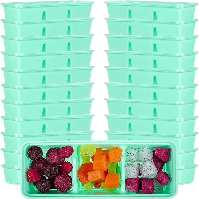 Hushee 5 Pack 17 oz Small Meal Prep Containers 3 Compartments with Lids Disposable Plastic Bento Boxes Travel Lunch Food Boxes Reusable Stackable for Office Picnic (Green)