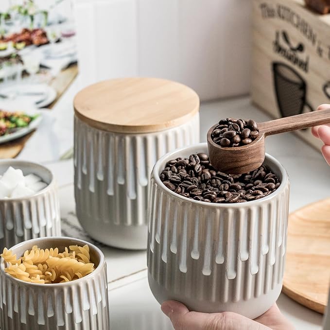 Food Storage Jars Vintage Coffee Canister Jars with Lids, Airtight Ceramic Containers for Cereal, Sugar, Nuts, Candy, Ground Coffee, Tea, Kitchen Decorative Jars - 34 Oz
